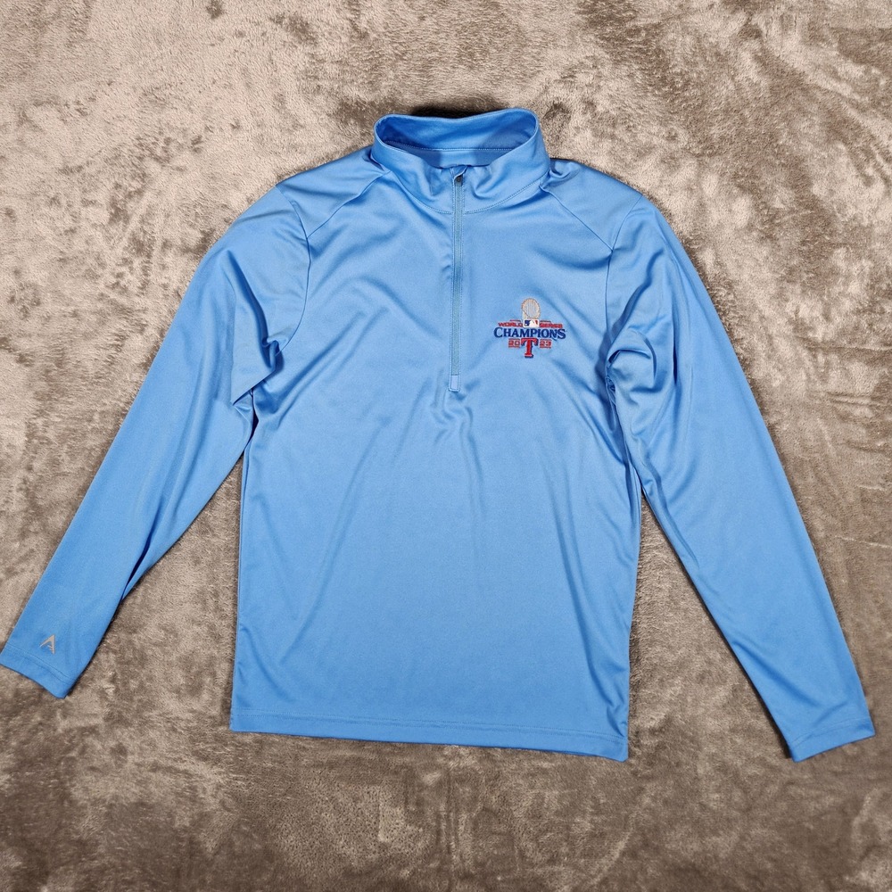 Texas Rangers Pullover Mens S Blue MLB Baseball 2023 World Series Antigua EUC